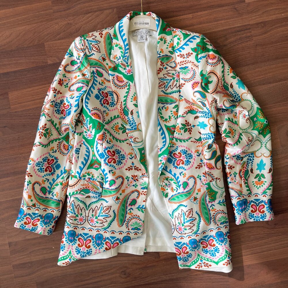 Rachel Zoe Fully Lined Women's Satin Paisley Floral Blazer Jacket & Pants